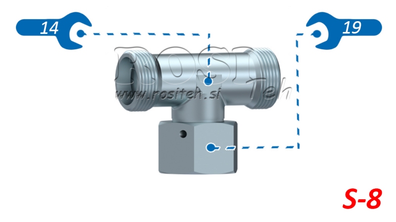 HYDRAULICKÝ T-KUS S-8 SO STREDOVOU OTOČNOU MATICOU M16X1,5