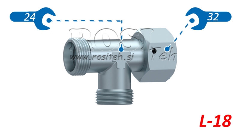 HYDRAULISK T-STYKKE L-18 MED SIDE SVINGMUTTER M26X1,5