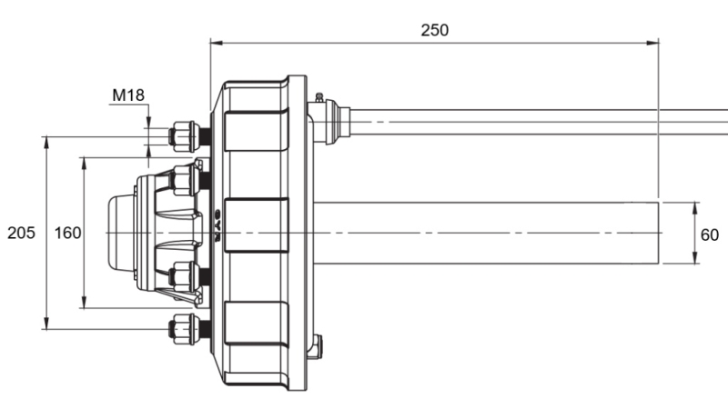 PUOLIAKSELI JARRUILLA - 2700 kg (6 RUUVIA) - 250 mm