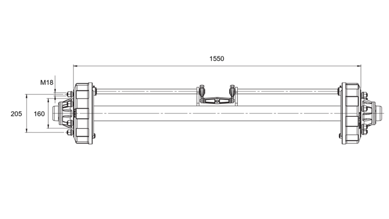 NÁPRAVA PRE PRÍVES S BRZDAMI (6 SKRUTIEK) - 3800 kg - 1550 mm