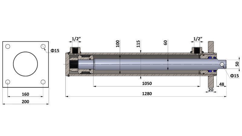 HYDRAULIC CYLINDER FOR WOOD SPLITTER WITH MOUNTING PLATE 100/60-1050