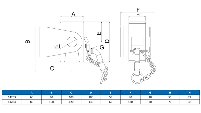 HALTER FÜR KIPPER CAISSON GABELFÖRMIG 60X80MM ECO