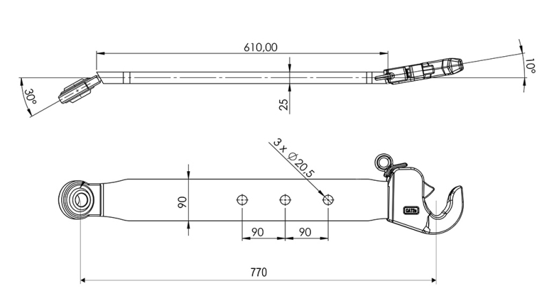 RAMENA PRE TROJBODOVÝ ZÁVES CAT. 2 70x20 mm - 770mm DO 75KM