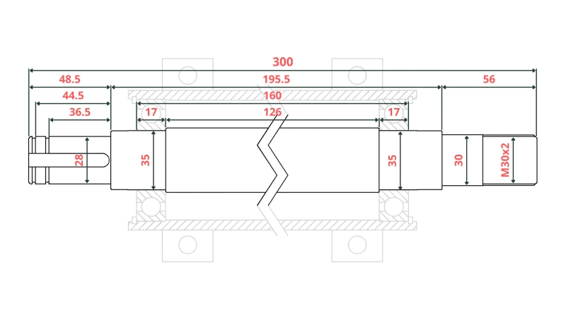 EIXO DE SERRA CIRCULAR DE FERRO FUNDIDO 300MM (ROSCA ESQUERDA)