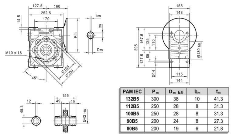 PMRV-110 REDUZIERER FÜR ELEKTROMOTOR MS100 (2.2-3kW) VERHÄLTNIS 40:1