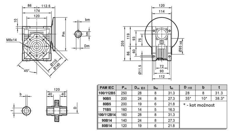 PMRV-75 REDUKTOR PRE ELEKTRICKÝ MOTOR MS80 (0.55-0.75kW) POMER 40:1
