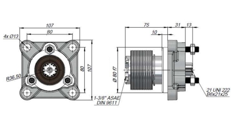 P.T.O. ADAPTER FOR UNI CAST IRON PUMP FEMALE - 3 BOLTS