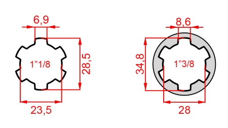 KARDĀNA ADAPTERIS AR TAPU NO 1-3/8 UZ 1-1/8 (150 mm)