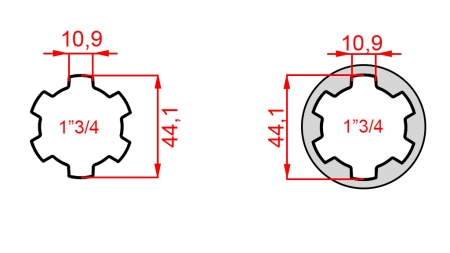 P.T.O. ADAPTERIS AR PINU no 1”3/4 līdz 1”3/4