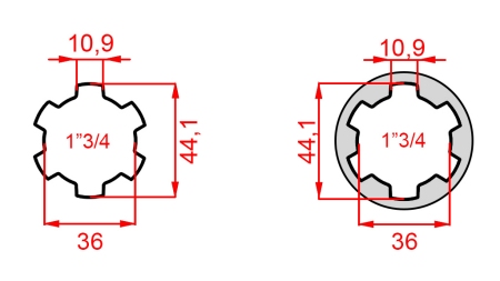 ADAPTADOR CARDÁN CON PASADOR DE 1-3/4 A 1-3/4 (165 mm)