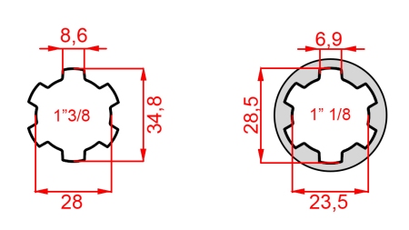 KARDANSKI NASTAVEK iz 1-1/8 na 1-3/8 (140 mm)
