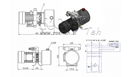 MINI HYDRAULISK POWER-PACK 380V AC (0.75 kW) - 3.7 cc - 5.2 lit/min - tank 4 lit