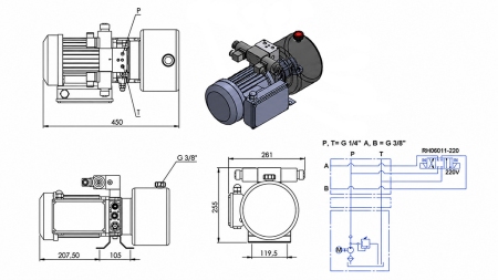 MINI ΥΔΡΑΥΛΙΚΗ ΜΟΝΑΔΑ ΙΣΧΥΟΣ 230V AC (0.75 kW) - 3.7 cc - 5.2 lit/min - δεξαμενή 4 lit