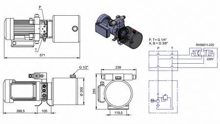 MINI HYDRAULICKÁ JEDNOTKA 230V AC (1,5 kW) - 5,8 cc - 8,2 lit/min - nádrž 6 lit