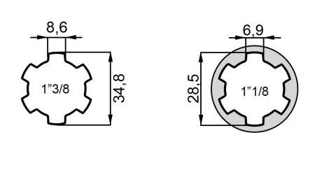 P.T.O. ADAPTER ADAPTER 1''1/8:sta 1''3/8:aan L-76mm