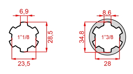 ADAPTOR CARDANIC DE LA 1-3/8 LA 1-1/8 (140 mm)