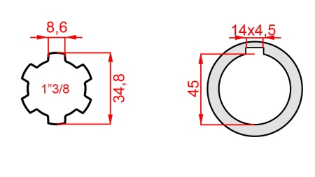 KARDANADAPTER 1-3/8 - HULL fi 45 mm (180 mm)