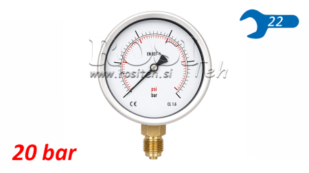 MANOMETER DN100 VERTICAL 0 - 20 BAR - 1/2