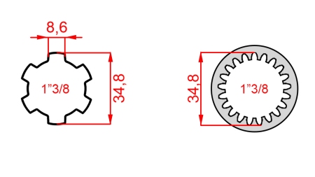 PTO ADAPTER FROM 1-3/8 (21 SPLINES) TO 1-3/8 (150 mm)