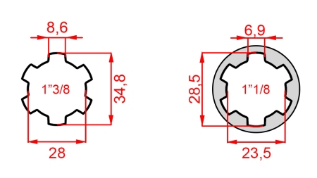 KARDANO ADAPTERIS ADAPTERIS IŠ 1-1/8 Į 1-3/8 (76 mm)
