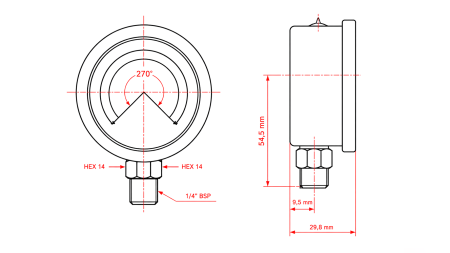 VAKUUMMETER DN63 VERTICAL -1 - 0 BAR - 1/4