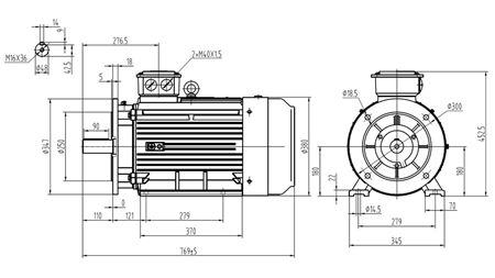 22kW-ELEKTROMOS MOTOR Y3 180L-4_1470forgás 3Faz lábak+karima-B3B5