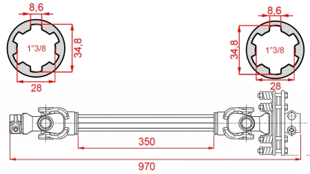 EJE CARDÁN ECO 970mm 70-110HP CON EMBRAGUE DE FRICCIÓN