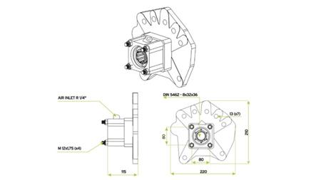 Dimensions OUTPUT FOR HYDRAULIC PUMP - MERCEDES G100
