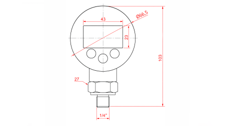 DIGITAL MANOMETER DN63 VERTICAL 0 - 600 BAR - 1/4