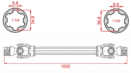 CE-SERTIFIOITU KARDANAKSELI PROFI LINE KAT.6 PITUUS 1000mm
