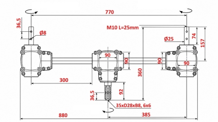 SET VERSNELLINGSKASTEN 1:1,35 (22HP-16kW) VOOR MESTSTROOIER L:770 - ALU