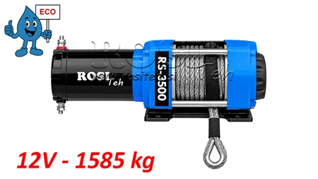 12 V ELECTRIC WINCH RS-3500 - 1585 kg - SYNTHETIC ROPE - ECO