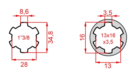 KARDANOVÝ ADAPTÉR Z 13x16x3,5 (6 DRÁŽOK) NA 1-3/8 (120 mm)