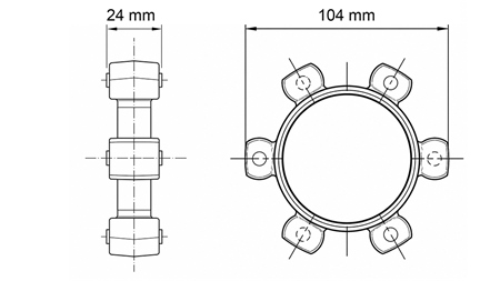 HVIEZDICOVÁ SPOJKA PRE GUMOVÚ VLOŽKU ND43-ND44 (104mm)