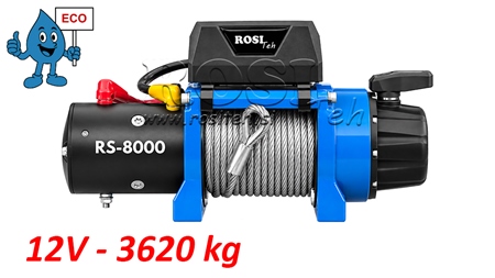 12 V ELEKTRICKÝ NAVIJAK RS-8000 - 3620 KG - OCEĽOVÉ LANO - ECO