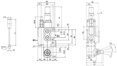 RUČNÝ HYDRAULICKÝ VENTIL MONOBLOKOVÝ 1xZ50 + PLÁVAJÚCA FUNKCIA