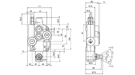 RUČNÝ HYDRAULICKÝ VENTIL MONOBLOKOVÝ 1xZ80