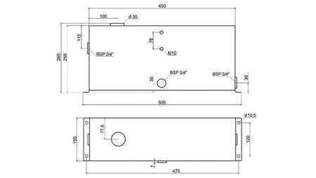 METALLTANK 12 LITER WÜRFEL 255x120x450mm VOLLSTÄNDIG MIT AUSRÜSTUNG
