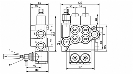 RUČNÝ HYDRAULICKÝ VENTIL MONOBLOKOVÝ 2xZ50