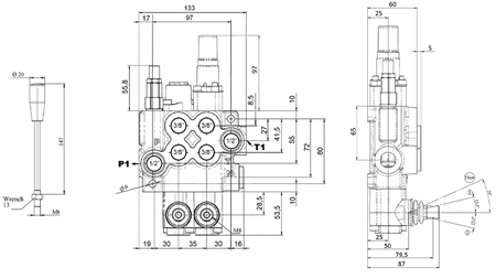 RUČNÝ HYDRAULICKÝ VENTIL MONOBLOKOVÝ 2xZ50 + PLÁVAJÚCA FUNKCIA