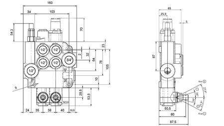 RUČNÝ HYDRAULICKÝ VENTIL MONOBLOKOVÝ 2xZ80 + PLÁVAJÚCA FUNKCIA