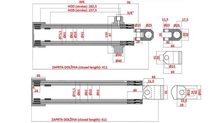 TELESCOPIC CYLINDER TECHNOSTROJ stroke 520mm