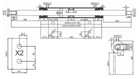 Riadicí valec dvojstranný 60/35-250
