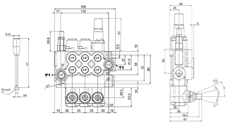 RUČNÝ HYDRAULICKÝ VENTIL MONOBLOKOVÝ 3xZ50 + PLÁVAJÚCA FUNKCIA