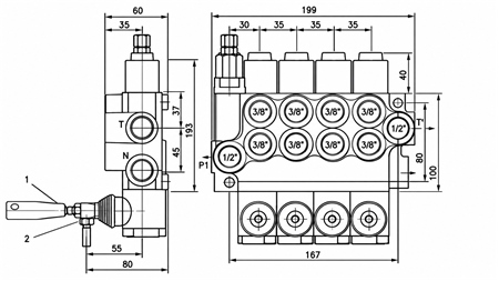 RUČNÝ HYDRAULICKÝ VENTIL MONOBLOKOVÝ 4xZ50