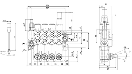 RUČNÝ HYDRAULICKÝ VENTIL MONOBLOKOVÝ 4xZ50 + PLÁVAJÚCA FUNKCIA