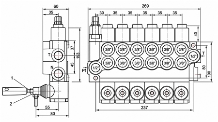 RUČNÝ HYDRAULICKÝ VENTIL MONOBLOKOVÝ 6xZ50