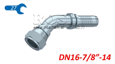 HYDRAULIC FITTING DKJ JIC74° FEMALE ELBOW 45° DN16-7/814