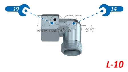 HYDRAULISK 90° VINKEL L-10 MED DREJELIG MØTRIK M16X1,5