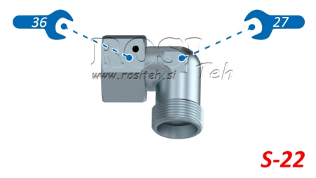 HYDRAULISK 90° VINKEL L-22 MED DREJELIG MØTRIK M30X2